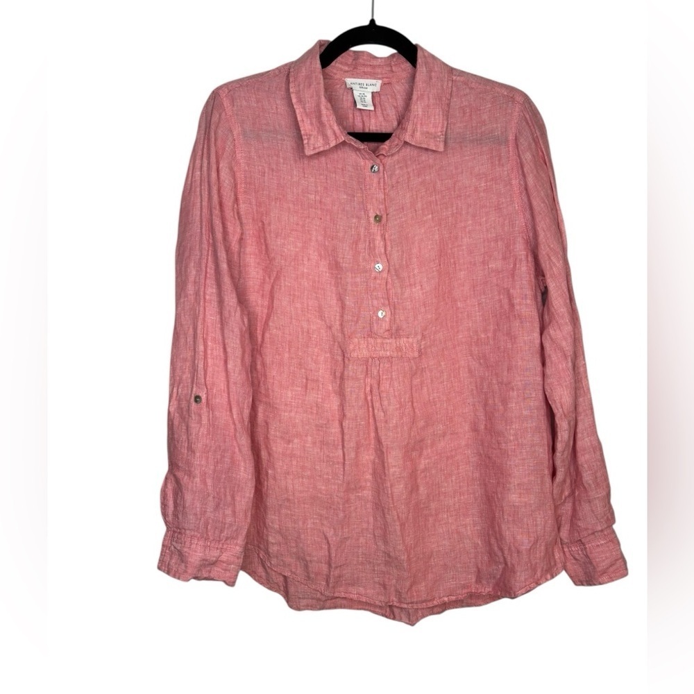 ANTIBES BLANC Linen Casual Salmon Pink Popover Blouse Size XL